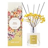 Airkeep Diffuseur de Parfum White Jasmine, Diffuseur Parfum Maison avec 8 Bâtonnets Diffuseur Parfum, Decoration pour Chambre, Salon, Salle de Bain, Bureau, 100ml