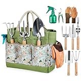 Grenebo Outils de Jardinage, 9 pièces Ensemble de Jardinage en Acier Inoxydable avec XL Sac de Rangement, Arrosoir, Gants de, Cadeaux de kit Jardinage pour Homme et Femme