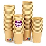 100 Gobelets Jetables en Carton Kraft de 210 ml / 7 oz. Résistants, Étanches. Idéaux pour le Café, le Thé et les Boissons Rafraîchissantes. Gobelets Kraft