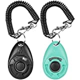 Diyife Lot de 2 Clickers pour Chien, Clickers de Chien avec Dragonne élastique & Grand Bouton, Clicker Training, Professionnel Clicker Chien Dressage pour Chat, Chien, Cheval, Noir + Cyan