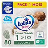 Lotus Baby Douceur Naturelle - Couches Taille 1 (2-5 kg/Nouveau-né) Pack 1 mois - 80 couches