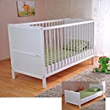 Lit bébé Lit bébé avec Matelas en Mousse Aloe Vera des Rails de Protection Réglables en Hauteur Blanc Transformable en lit Enfant