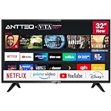 Antteq AV32 Smart TV 32 Pouces (80 cm) Téléviseur avec Netflix, Prime Video, Disney+, Youtube, Rakuten TV, WiFi, Triple-Tuner DVB-T2 / S2 / C, Dolby Audio,2024