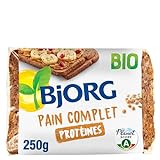 BJORG - Pain Complet Protéines Bio - Aux Céréales Complètes - Source de Fer, Magnésium, Fibres - Prétranché - 250 g