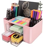 DoDuo Organisateur de Bureau, Multifonctionnel Rangement de Bureau, Plastique Organisateur Desk avec 5 Compartiments 2 Tiroirs pour Maison École Salle de Classe (Rose)