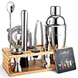 Eocolz Cocktail Shaker Kit, INOX Ensembles de Bar Cocktail Set, 11Pièces Cocktails Ensemble-Cadeau, Shaker à Cocktail Kit Barman avec Cadre en Bois