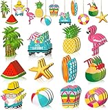 Ornements été Suspendre Bois, 36pcs Ornement Arbre été, Décoration été à Suspendre, Decor Plage Hawaï, Decoration Hawaii, avec Corde, Parfait pour Les Fêtes Tropicales Hawaïennes d'été (Tropiques)