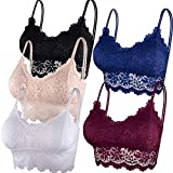 Duufin 5 Pièces Bralette en Dentelle avec Coussinets Amovibles Bralette pour Femme et Fille, 5 Couleurs (Noir, Beige, Blanc, Bleu Marine, Bordeaux, L-XL)