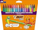 BIC Kids Kid Couleur - Feutres de Coloriage Lavables à Pointe Moyenne - Couleurs Assorties, Etui Carton de 36