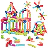 AOUVT 64 Pcs Jouets de Blocs de Construction 3D Magnétiques Set,Cadeau de Jouet d'apprentissage Éducatif pour Garçons et Filles de 3 à 12 Ans