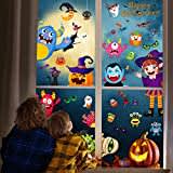 Xnova 10 Feuilles Halloween Decoration Fenêtre Autocollants PVC Double Face Stickers, Autocollant Fenetre Statiques Sorcière, Citrouille, Chauve-Souris Sticker(multicolore)