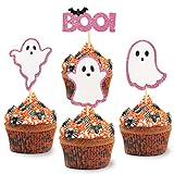 24 pièces Halloween Decoration pour Gâteau, Halloween Paillettes Cupcake Topper, Déco Joyeux Halloween Décoration non Comestible pour Cupcake(Or rose)