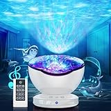 ARTINABS Lampe Projecteur LED Simulation des Vagues Océan, Veilleuse Enfant avec 8 Modes de Couleurs 6 Sons de Musique Télécommande Minuterie Lampe de Chevet pour Decoration Chambre Bébé (Blanc)