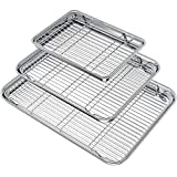 Wildone Plaque de cuisson avec grille (3 poêles + 3 supports), plaque de cuisson en acier inoxydable avec grille de refroidissement, non toxique, robuste et facile à nettoyer