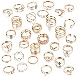 JSTHHTT 31 Pcs Bague Femme Rétro Vintage Réglable Bague Empilables Bague Phalange Ensemble Minimaliste Bague Pouce Femme Ensemble Bague Knuckle Bague Reglable Femme Bague Fantaisie Femme, Or