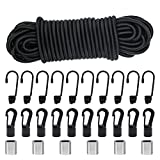 Episkey Tendeur Elastique 6mm 15m Noir, Corde Élastique Tendeurs Elastique avec Crochets, Sangle Elastique pour Bache, Crochet Velo, Crochet Fixation (Noir, 6mm x 15m)