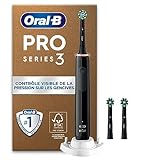 Oral-B Pro 3 Brosse À Dents Électrique Noire, Un Capteur De Pression Pour Protéger Les Gencives Sensibles, Des Accessoires, 3 Brossettes De Rechange, Douces Et Rondes, 1 Chargeur, Emballage En Carton