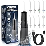 VIMMK Jet Dentaire Hydropulseur et Irrigateurs Oral avec 5 Modes de Pression d'eau et 8 Embouts Remplaçables, Rechargeable et Étanche IPX7, Réservoir 300ML (Noir)