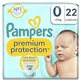 Pampers Premium Protection, Taille 0, 22 Couches, <3kg, Notre N°1 pour aider à garder la peau saine et bien au sec, Choix N°1 des maternités en France*