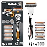 BIC Hybrid 5 Flex, Rasoir Rechargeable pour Homme, Manche et Recharges 5 Lames en Nanotech avec revêtement en Titane - Boîte de 1+4