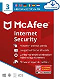 McAfee Sécurité Internet 2024, 3 appareils|Antivirus, sécurité mobile et Internet|PC/Mac/iOS/Android|Abonnement 1 an|Code d'activation par email