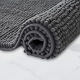 Decomira Tapis de Bain Antidérapant en Chenille | Super Absorbant et Lavable en Machine | pour la Salle de Bain, Douche, Baignoire ou comme Tapis WC | Gris Foncé - 40x60 cm