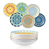 Assiettes Plates Assiette Creuse Porcelaine - Lot de 6 Assiette a Pates | Salade | Soupe | Dessert | Risotto - 680 ml - 20×4 cm