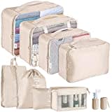 Jsdoin Organisateur de Valise,Lot de 9 Organiseurs de Bagage pour Voyage,Sacs Rangement de Valise Voyage Accessoires,Sacs à Vêtements, Sacs à Chaussures, Sacs de Rangement pour Cosmétiques (Beige)