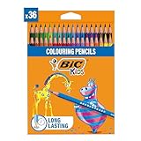 BIC Kids Evolution ECOlutions Crayons de Couleur pour enfants - Couleurs Assorties, Etui Carton de 36