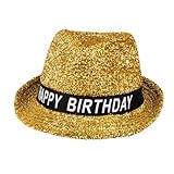 Boland 00941 - Chapeau Happy Birthday, Chapeau pour l'anniversaire, or, paillettes, bandeau noir et blanc avec écriture, accessoire, cadeau, tenue, fête