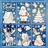 Autocollant Noël Fenêtre, Decoration Noel Interieur Maison Stickers Pere Noel Fenetre Réutilisable Amovible pour Magasin Vitre Vitrine Porte, Grand Coloré Autocollants Hiver Flocon de Neige Sticker