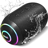 RIENOK Enceinte Bluetooth Portable, Haut Parleur Puissant Lumineuse IPX7 avec Bluetooth 5.3, Autonomie 10H, 1800mAh, Port TF Carte/AUX, pour Soirées Plage, Randonnées, Voyage, Noir