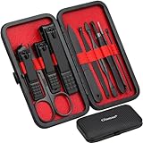 Glamne Kit de manucure coupe-ongles 10 en 1, outils professionnels de soins des ongles en acier inoxydable avec étui de voyage en cuir Noir