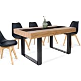 IDMarket - Table à Manger Rectangle Phoenix 6 Personnes Bois et Noir Bande Centrale Noire 160 cm