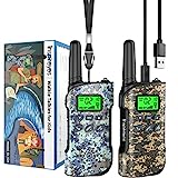 Talkie Walkie Enfants Rechargeable, 48 Heures de Temps de Travail, Longue Portée de 3 Kilomètres, Jouets de Plein air pour Enfants de 3 à 12 Ans, Lot de 2 Camouflages