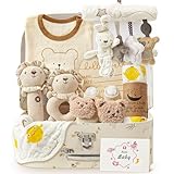 vamei Cadeau Coffret Naissance Fille Garcon avec Barboteuse Bebe Serviettes de Bain Bavoir Chaussettes Antidérapantes Hochet Cadeau Baby Shower Mixte Bebe Naissance Coffret