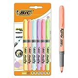 BIC Highlighter Grip Pastel - Surligneurs à Pointe Biseautée Modulable - Couleurs Assorties, Blister de 6