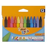 BIC Kids Plastidecor Triangle Craies de Coloriage - Couleurs Assorties, Etui Carton de 12