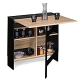 IDMarket - Table Console Pliable EDI 2-6 Personnes avec rangements Bois Noir Plateau façon hêtre 150 x 80 cm