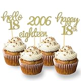 24 pcs Décoration Gâteau Anniversaire 18 ans, Paillettes Cake Topper, Joyeux Anniversaire Décoration non Comestible pour Cupcake 18 ans Fille Garçon (Or)