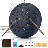 Steel Tongue Drum, 6 Pouces 11 Tons Tambour Handpan, Percussion Steel Drum Kit, Tambour de Langue, Tambour à Main Handpan, Avec le Sac, Des Maillets et Des Médiators, Livre de Musique