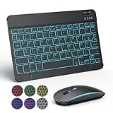 Clavier Souris sans Fil TECURS Clavier pour iPad/iPhone, Silent Rétroéclair, Bluetooth Clavier et Souris Léger Rechargeable Portable AZERTY pour iOS, Noir