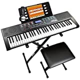 RockJam 61-Key Keyboard Kit de piano avec support de clavier, banc de piano, casque, autocollants de piano note et cours RJ660-SK Noir