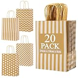 Farnirvana 20 Pcs Sac en Papier Kraft, 24×18×8 cm Marron Sacs Cadeaux avec poignée Sac Cadeau Sachet bonbons anniversaire pour anniversaire enfant Fêtes, Fête de mariage, Noë, Halloween, Shopping