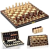 Jeu D'éChecs,2 en 1 Echiquier Magnetique,Echecs en Bois Pliable avec Emplacements De Rangement,pour Enfants Adultes, éChecs De Voyage,Jeux De Stratégie(29 * 29cm)