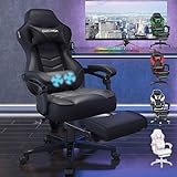 YU YUSING Chaise Gaming Ergonomique Racing Chaise de Bureau avec Réglage de Hauteur, Repose-tête et Soutien des Lombaires, PU Cuir avec Repose-Pieds Rétractable, Noir