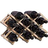 Newaner Casier à vin empilable en Bois contenir 10 Bouteilles 45X12.5X31CM, Etagere rhombe Log, Porte Bouteille Artisanale à 3 Niveaux, Range Bouteille pour comptoir de Bar, Salon, Cuisine