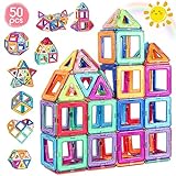 aaczly Construction Magnetique Enfant 50 Pièces Blocs de Construction Magnétiques Enfants Educatif Jeux Cadeaux pour Enfants à Partir de 3 4 5 6 7 an