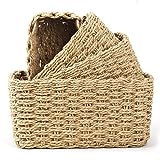 VORHOT Lot de 4 Panier Rangement Tissé en Corde de Papier, Boho Paniers de Décoration, Corbeille Rangement Panier Table a Langer Bebe, Empilable Organisateur pour Salon étagères Chambre à Coucher