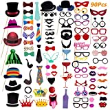 Comius 90 Pcs Colorés Accessoires Photobooth Masquerade Accessoires de Photos Lèvre/Lunettes/Cravate/Couronne/Lunettes/Moustache Avec Bâton